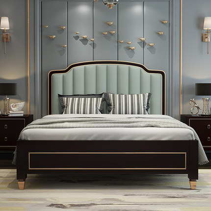 新美式全实木床1.8米主卧床双人床简约后现代轻奢家具婚床榉木床